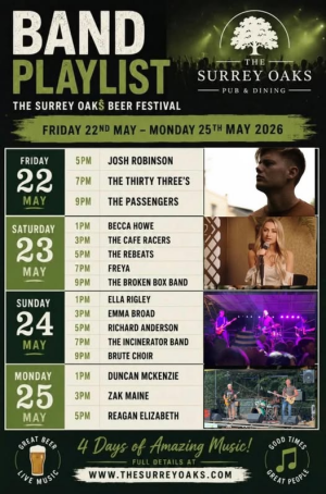 Duncan plays...Surrey Oaks Beer Festival<br />25th May<br />1- 2.30pm
